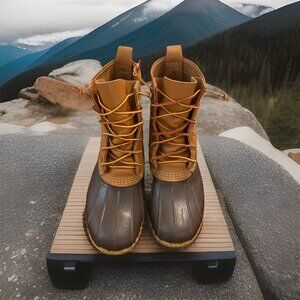 LL Bean‎ "Bean Boots" Lace Up Tan/Brown Duck Boots Men’s Sz 9M Leather & Rubber